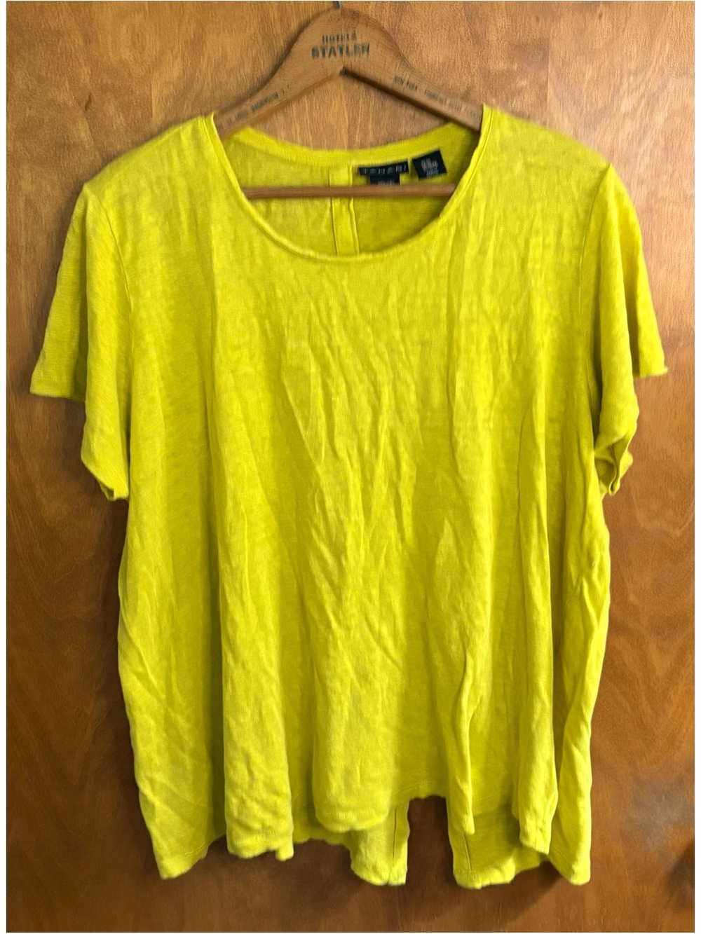 Tahari 100% Linen Yellow Blouse Top 2X Slouchy Asymmetrical Button Up Lagenlook